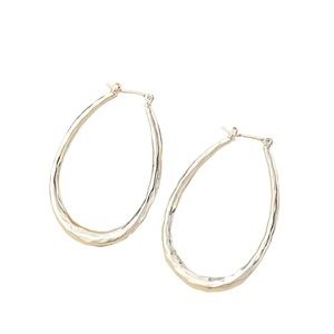 Silver Plated Hammered Look Drop Style Hoop Earrings